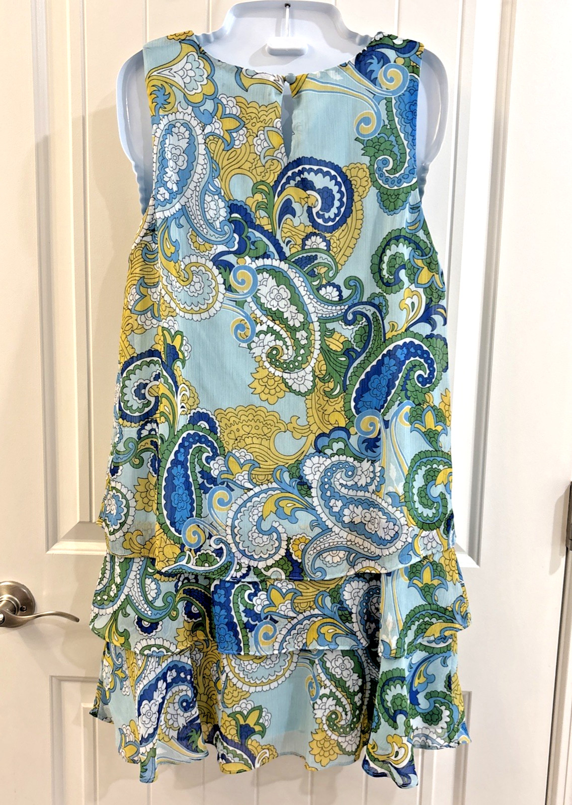 Harper 241 Multicolor Paisley Ruffle Lined Shift Dress Sleeveless Women’s Size 8