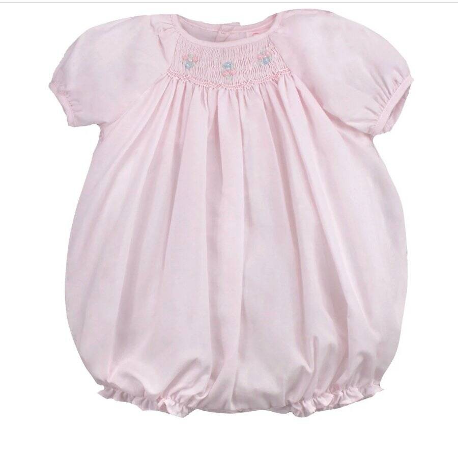 Petit Ami Pink Smocked Bubble with Hat Preemie