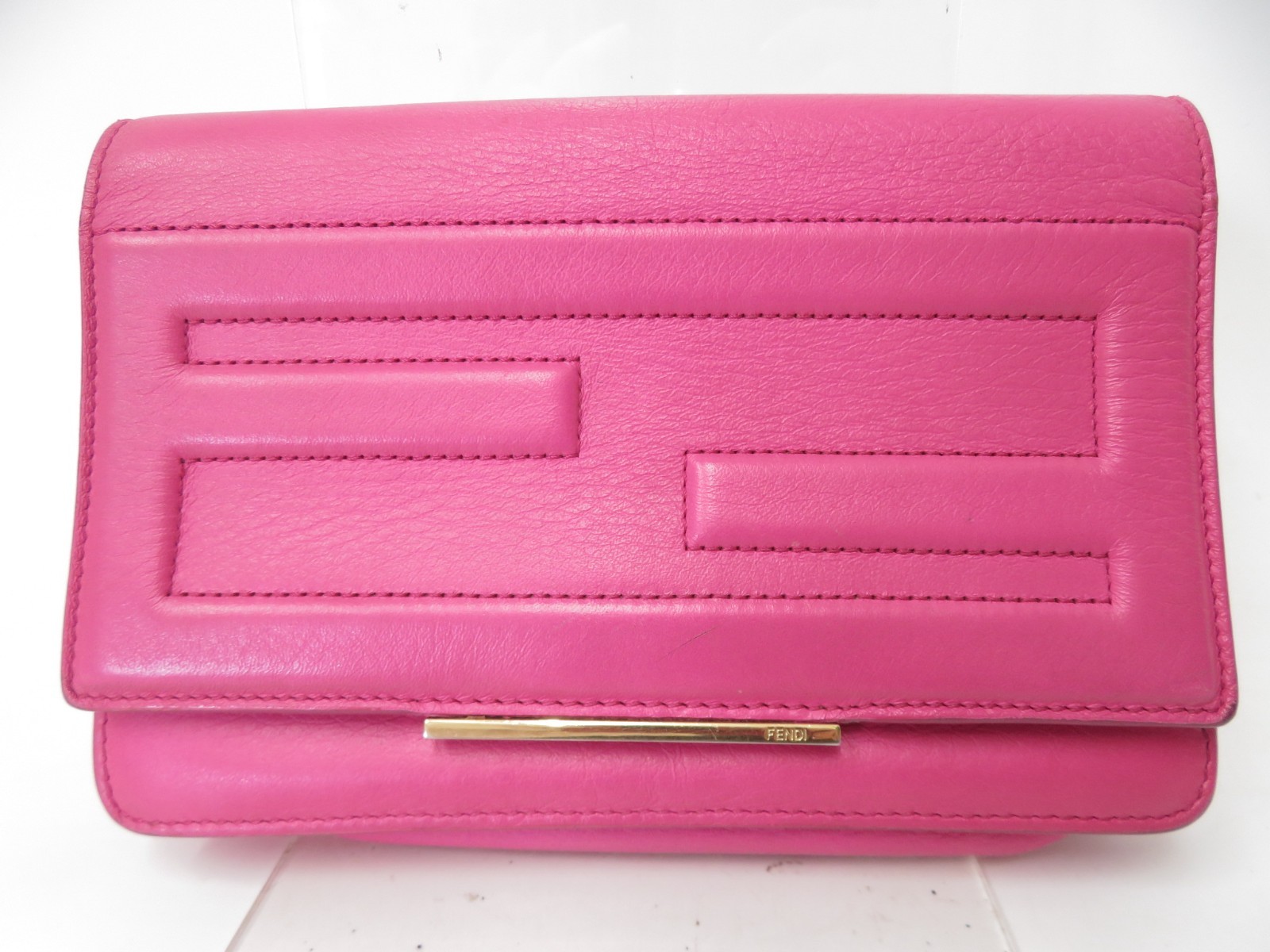 Authentic FENDI FF Logo Leather Chain Wallet Mini Shoulder Bag I#54023