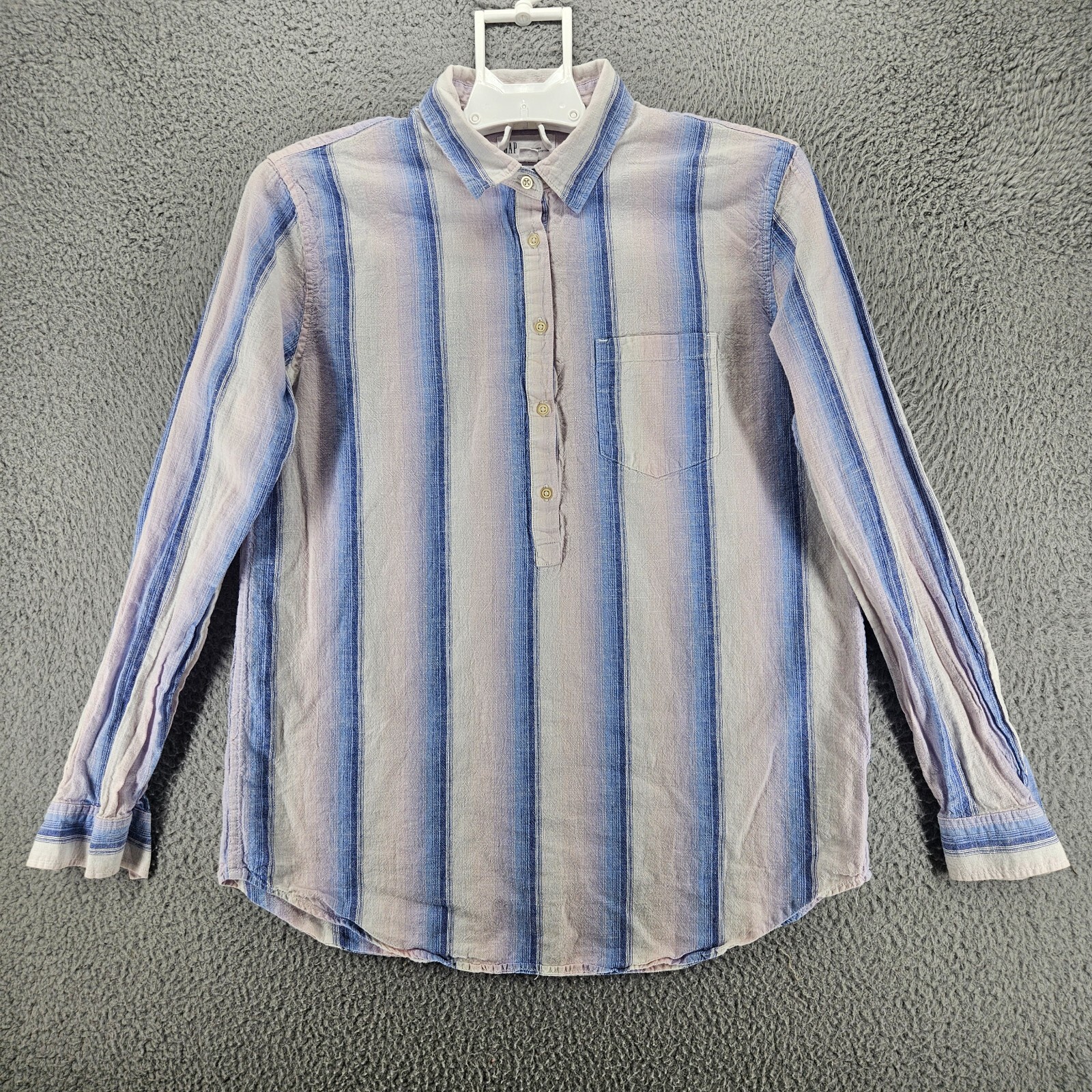 Gap Shirt Women Size Medium Linen Blend 1/2 Button Blue Pink White Striped – M