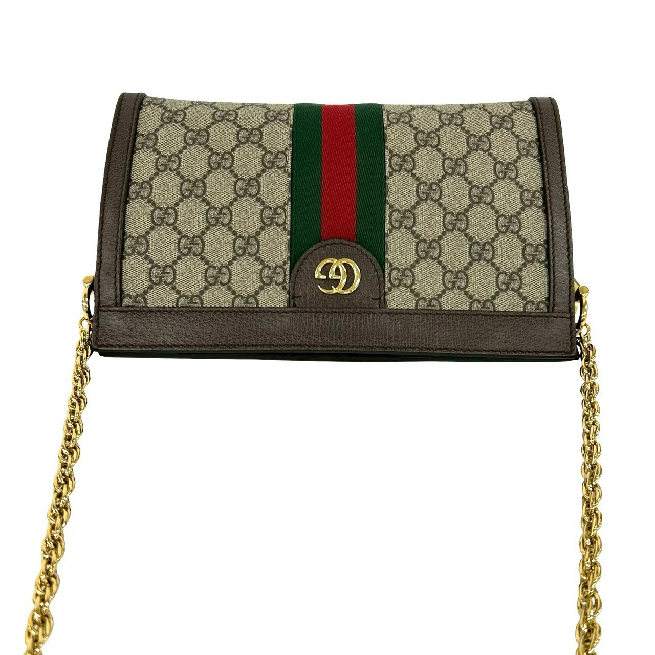 GUCCI Ophidia GG Supreme Small Logo Pattern Leather Chain Shoulder Bag Brown