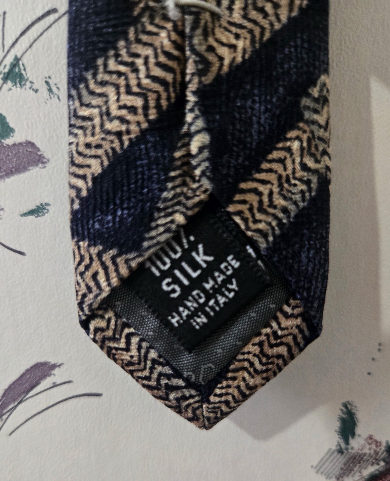 Lamberti Men’s 100% Silk Geometric Pattern Tie Necktie Beige Blue