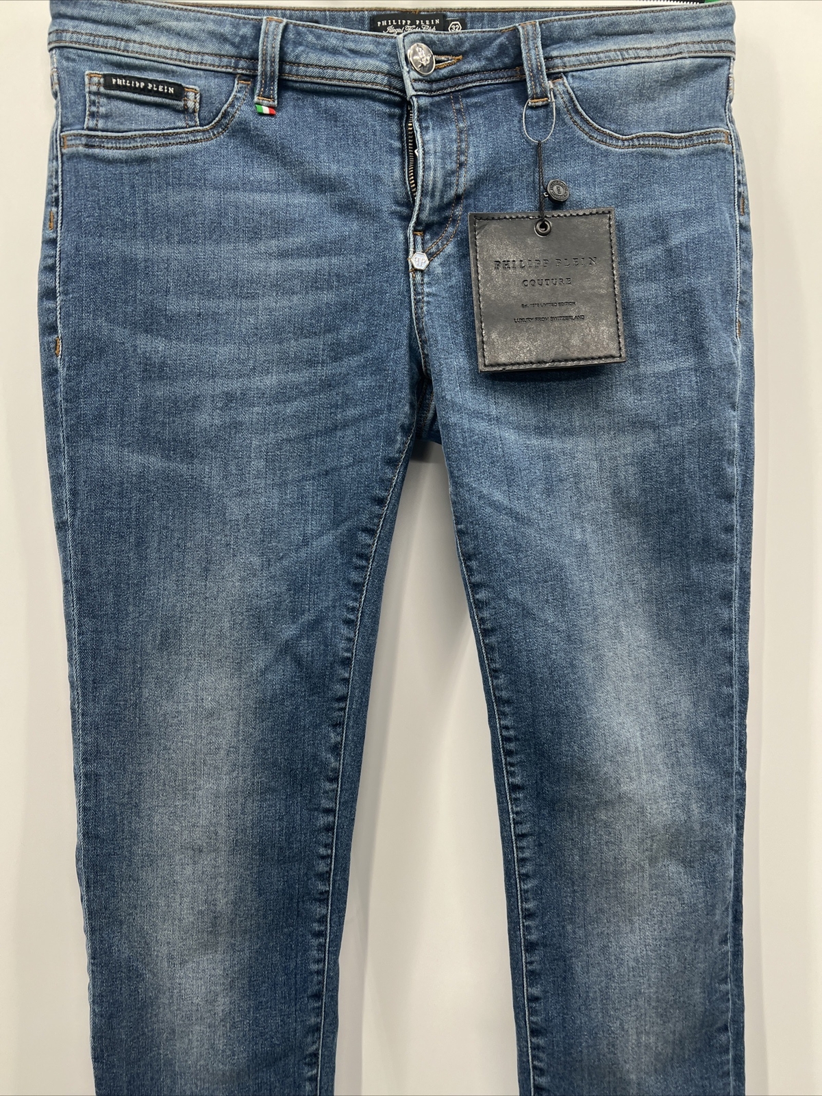 PHILIPP PLEIN ARINA Women’s Jegging Crocco Logo Blue Jeans Size 32 F18C
