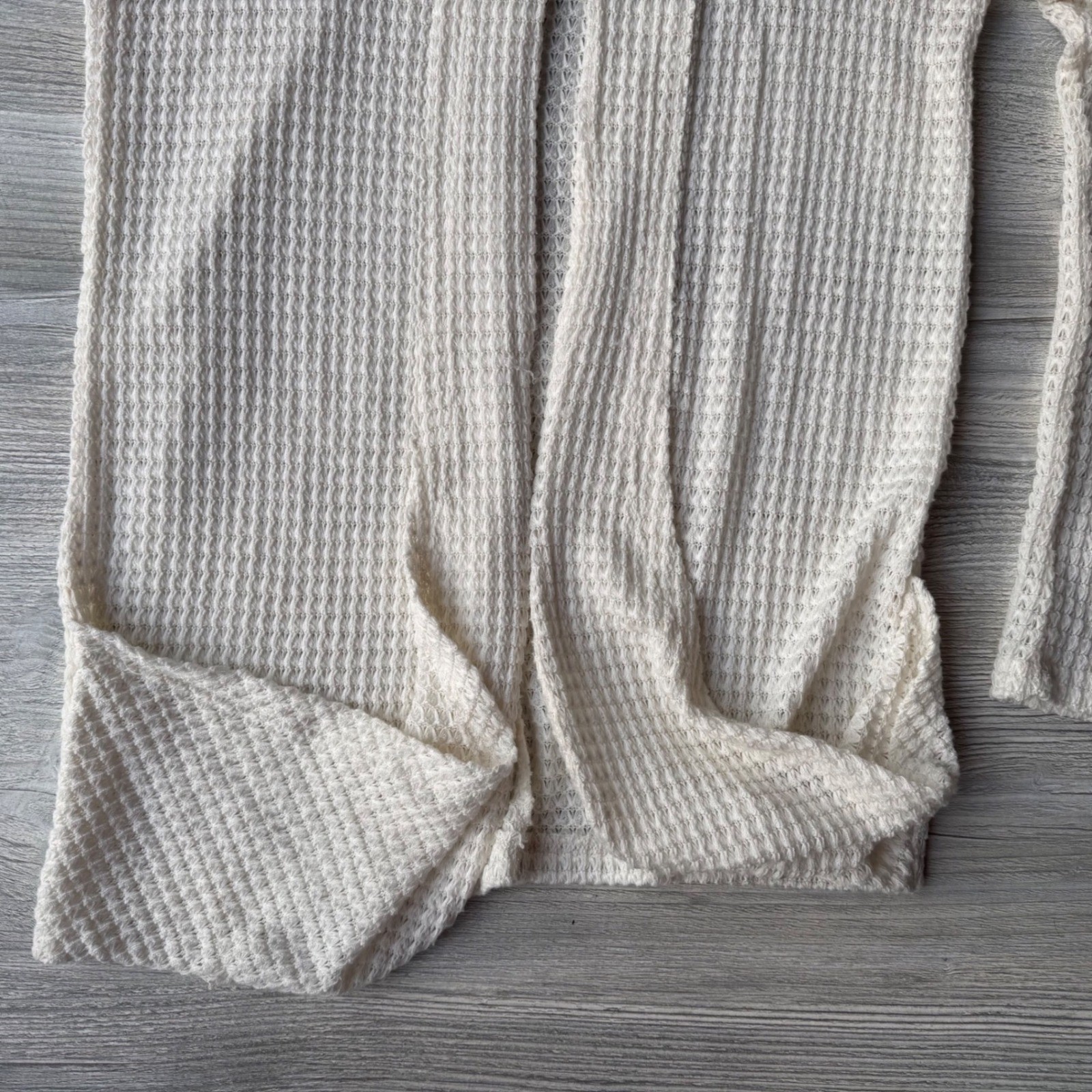 Mudd Waffle Knit Hooded Cardigan Cream Open Front Sweater Granola Girl Boho M