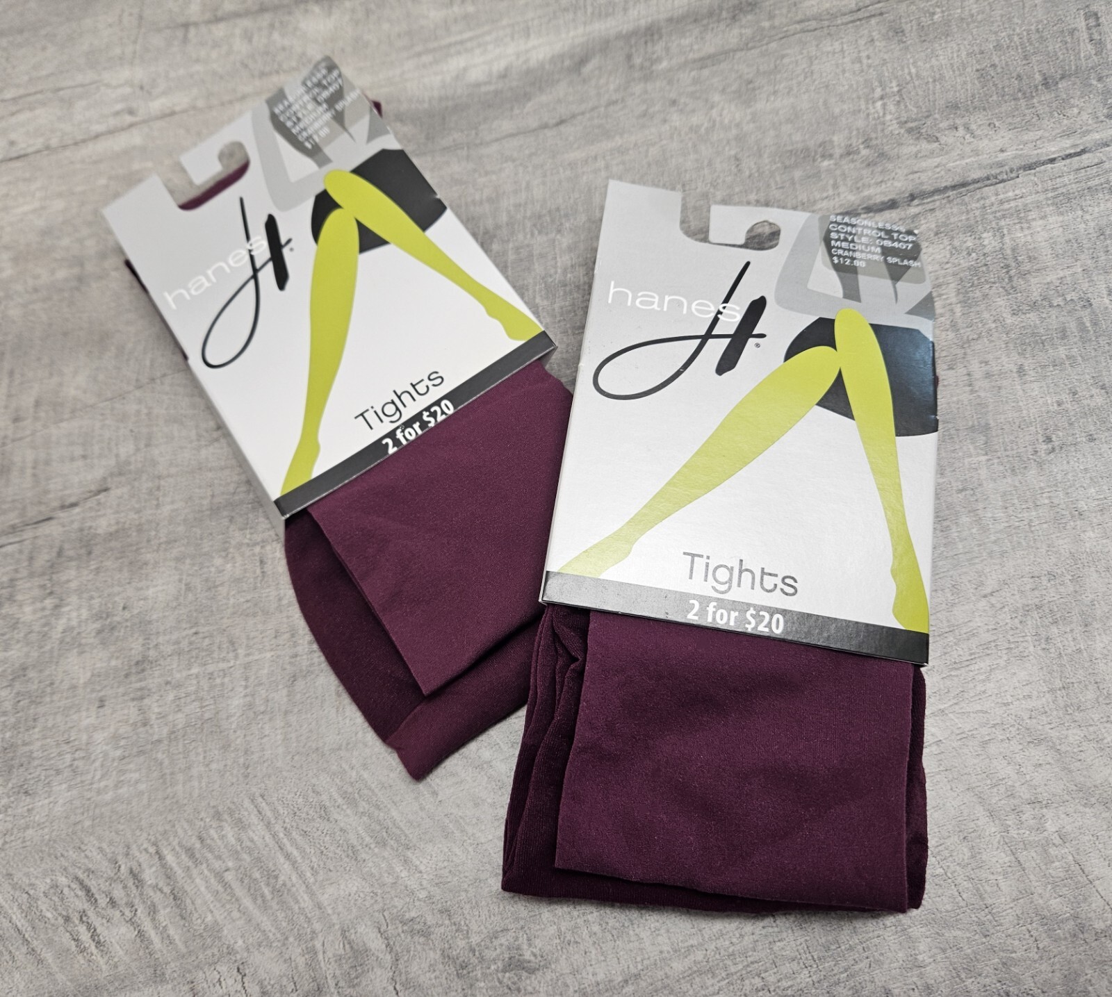 LOT OF 2 HANES SEASONLESS CONTROL TOP TIGHTS CRANBERRY SPLASH WOMEN MEDIUM