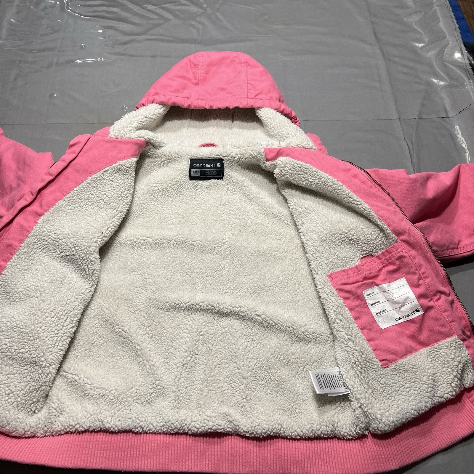 Carhartt OJ9564-G Girls Medium (10-12) Sherpa Hooded Jacket Pink Canvas Full Zip