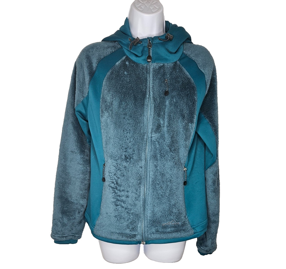 Eddie Bauer Womens M Teal Full Zip Fleece Hoodie Sherpa Stretch Jacket