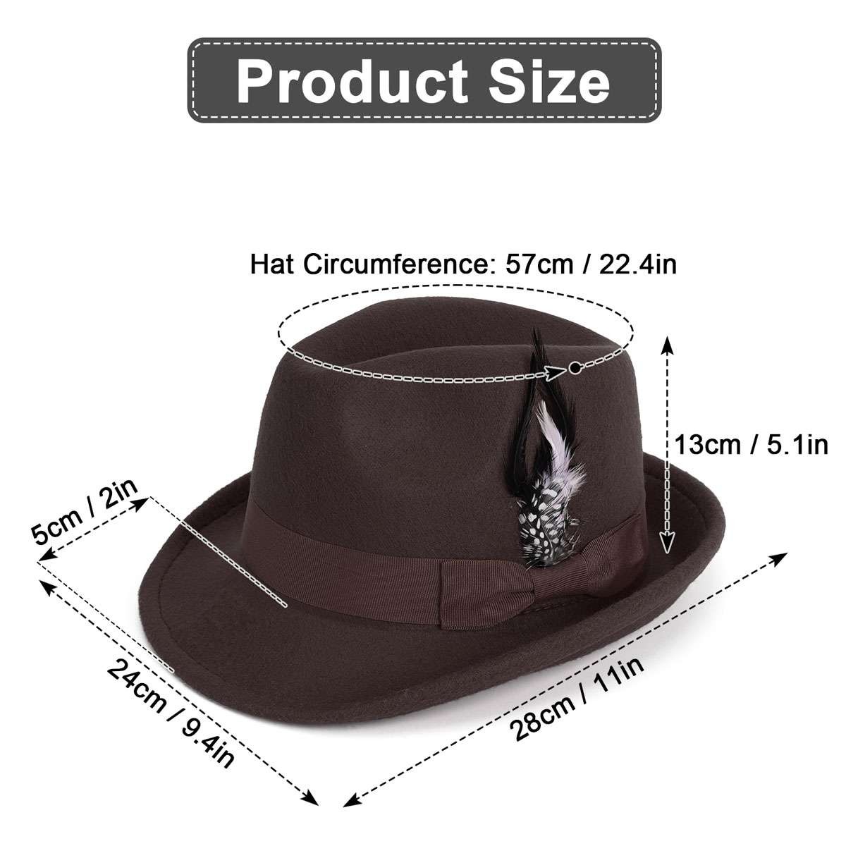 Classic Fedora Hats for Men Women Short Brim Felt Feather Hat Panama Dress Hat