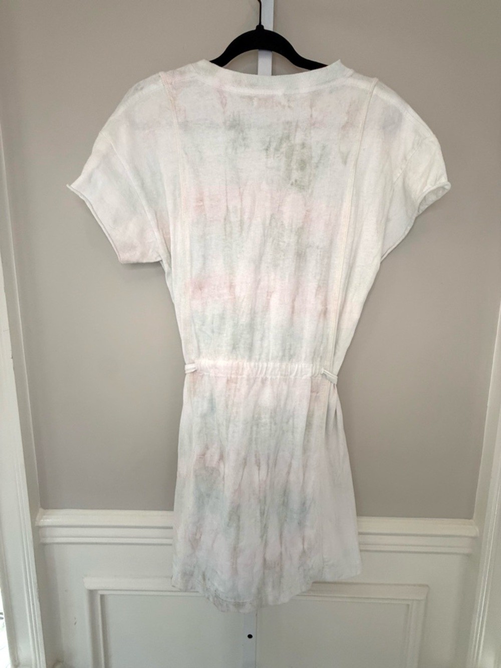 John Elliott Pastel Tie Dye T Shirt Dress Tie Waist Pink White Size S