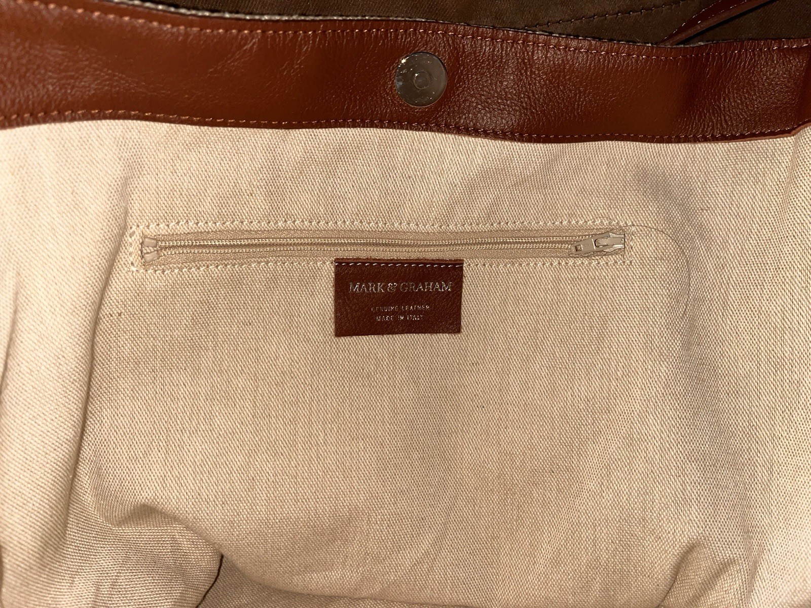 Mark & Graham Italian Linen Genuine Leather Tote Bag Made in Italy Monogram MSH
