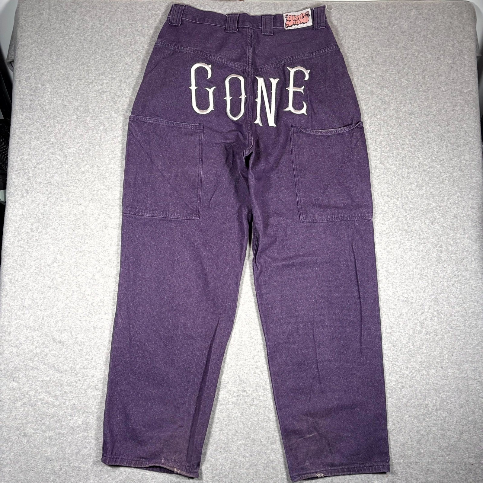 Gone Baggy Jeans Mens XL Purple Embroidered Pockets Y2K Skater Grunge 32×32