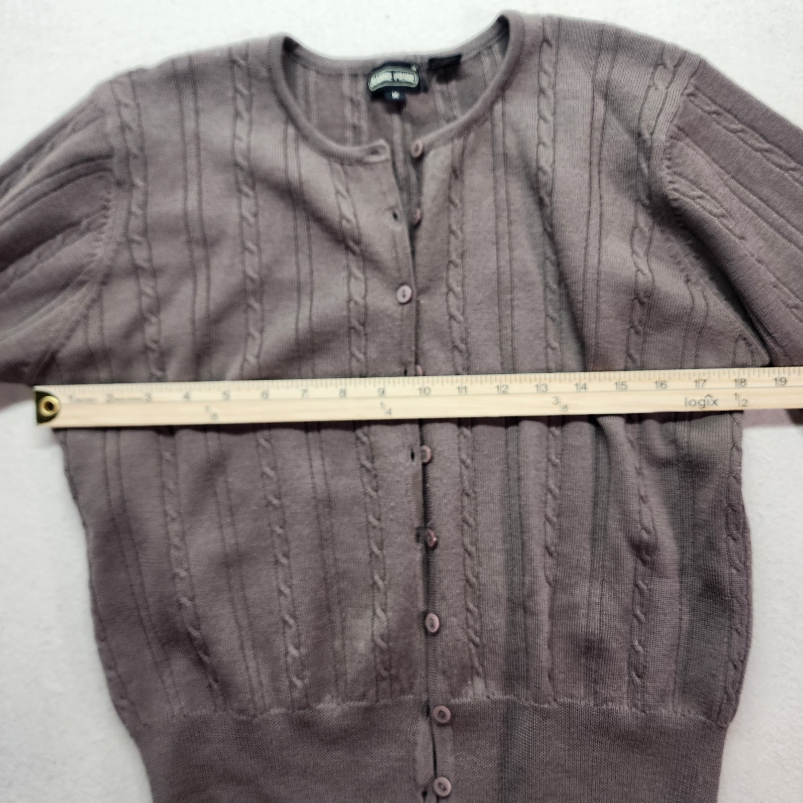 Pierre Cardin Womens Cardigan Medium Brown 100% Merino Wool Button Front Classic