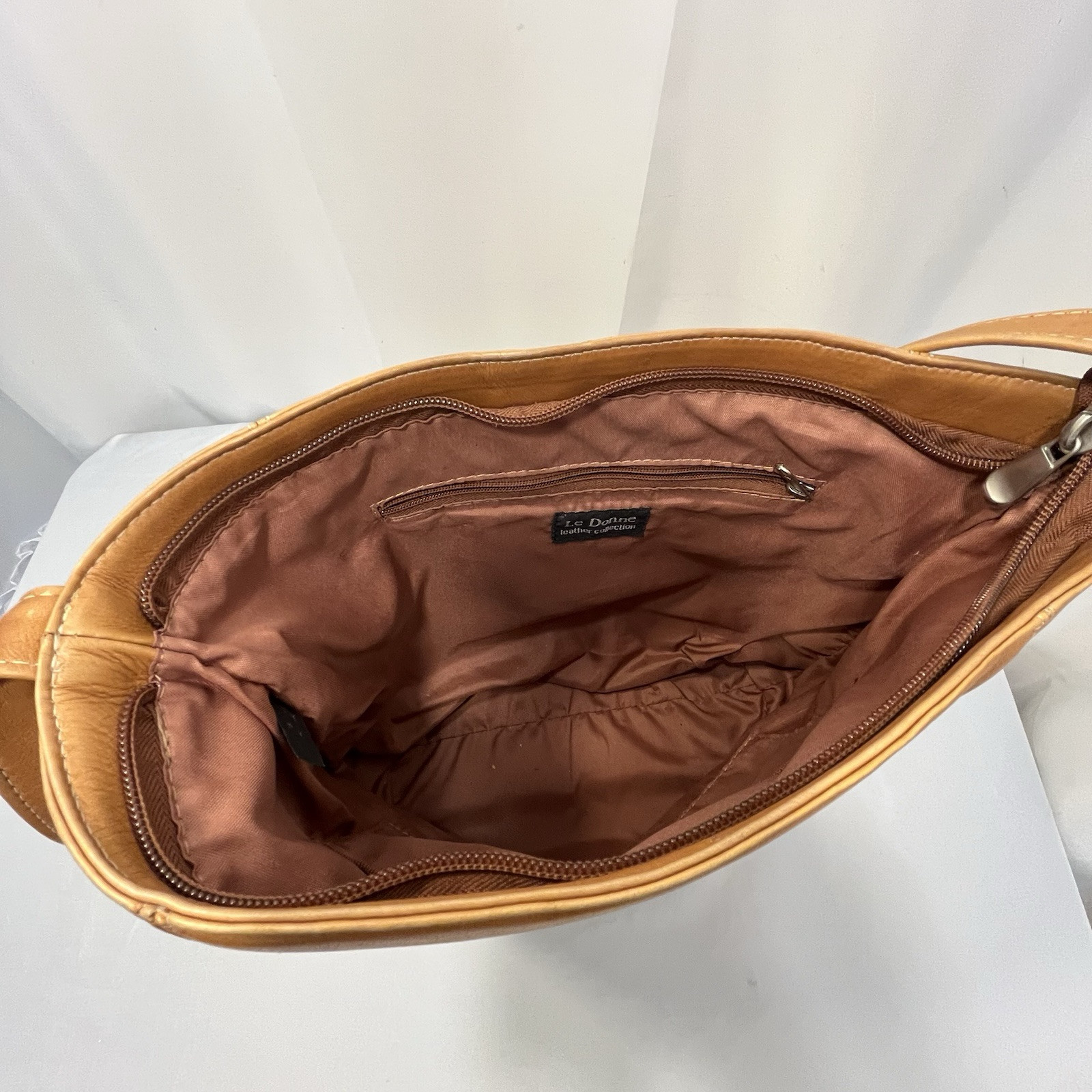 Le Donne Leather Collection Purse Shoulder Bag Soft Brown Bag Zip Top