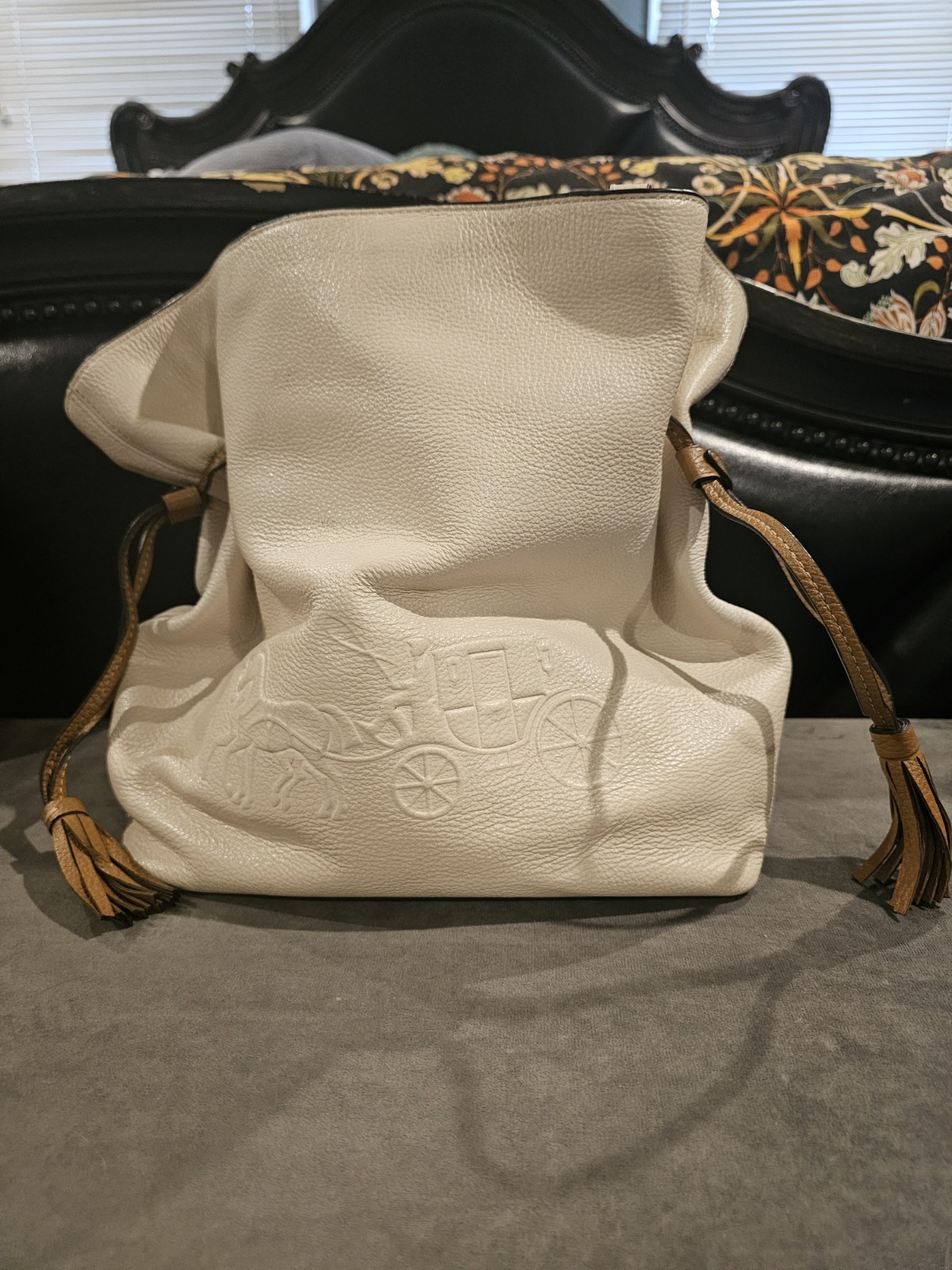 Coach CA165 Andy Horse & Carriage Chalk Pebbled Leather Tote Large White Ivory