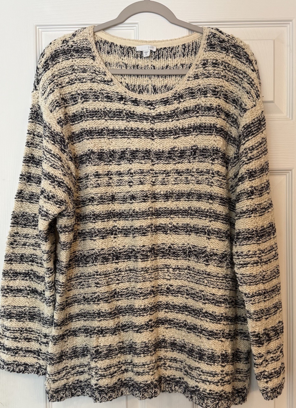 J Jill Chunky Knit Sweater Women’s XL Cream Navy Long Sleeve Stretch Soft Warm