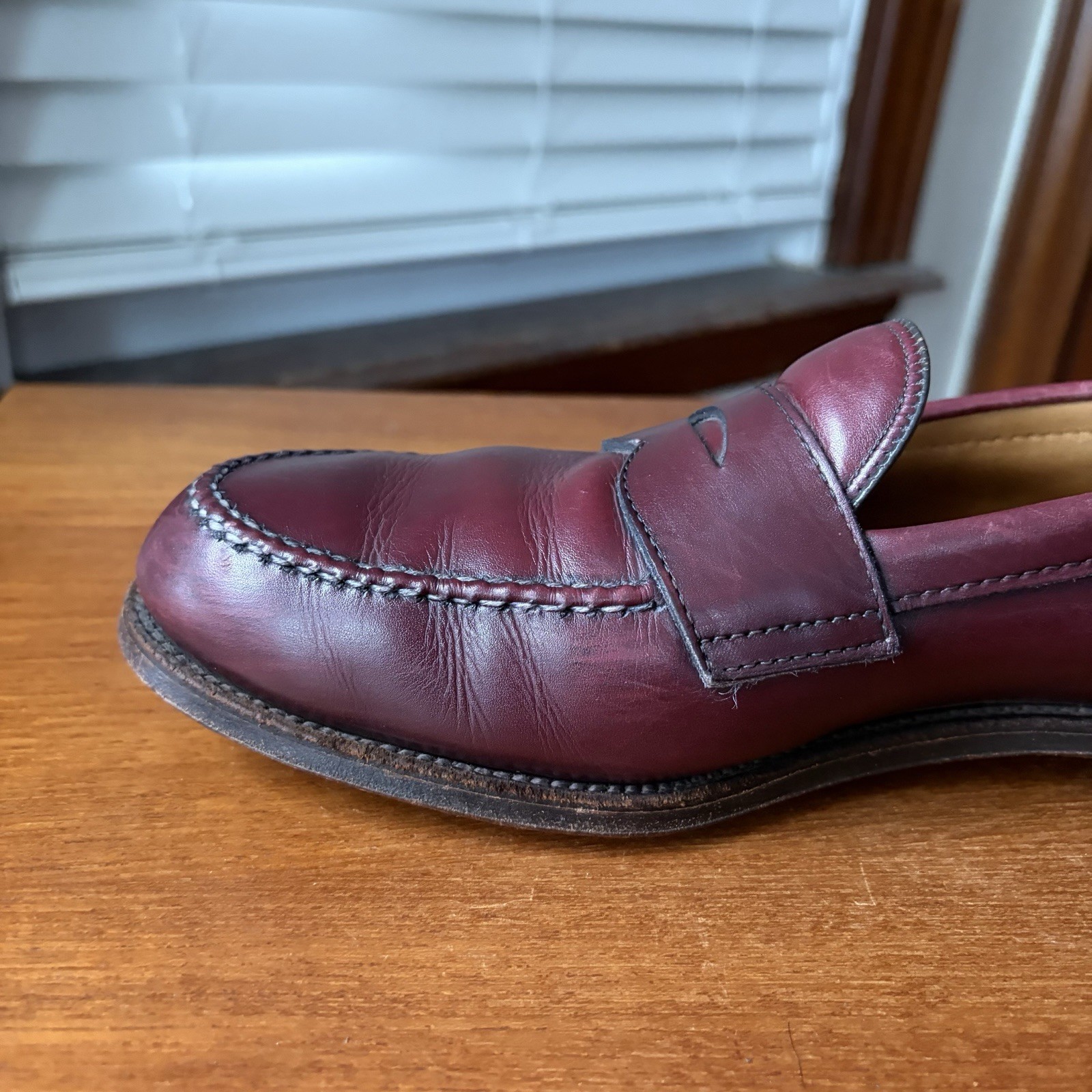 ALDEN 10.5D BURGUNDY CALF HANDSEWN LHS PENNY LOAFERS SHOES 984 10.5 D