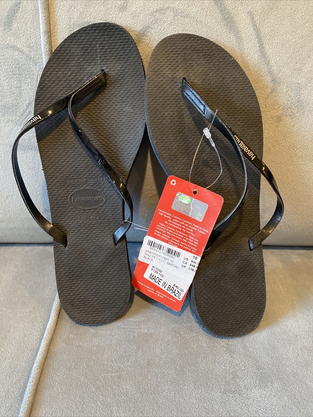 Havaianas You Metallic Flip Flops 30-40 USA 10 w Sand Grey / Black