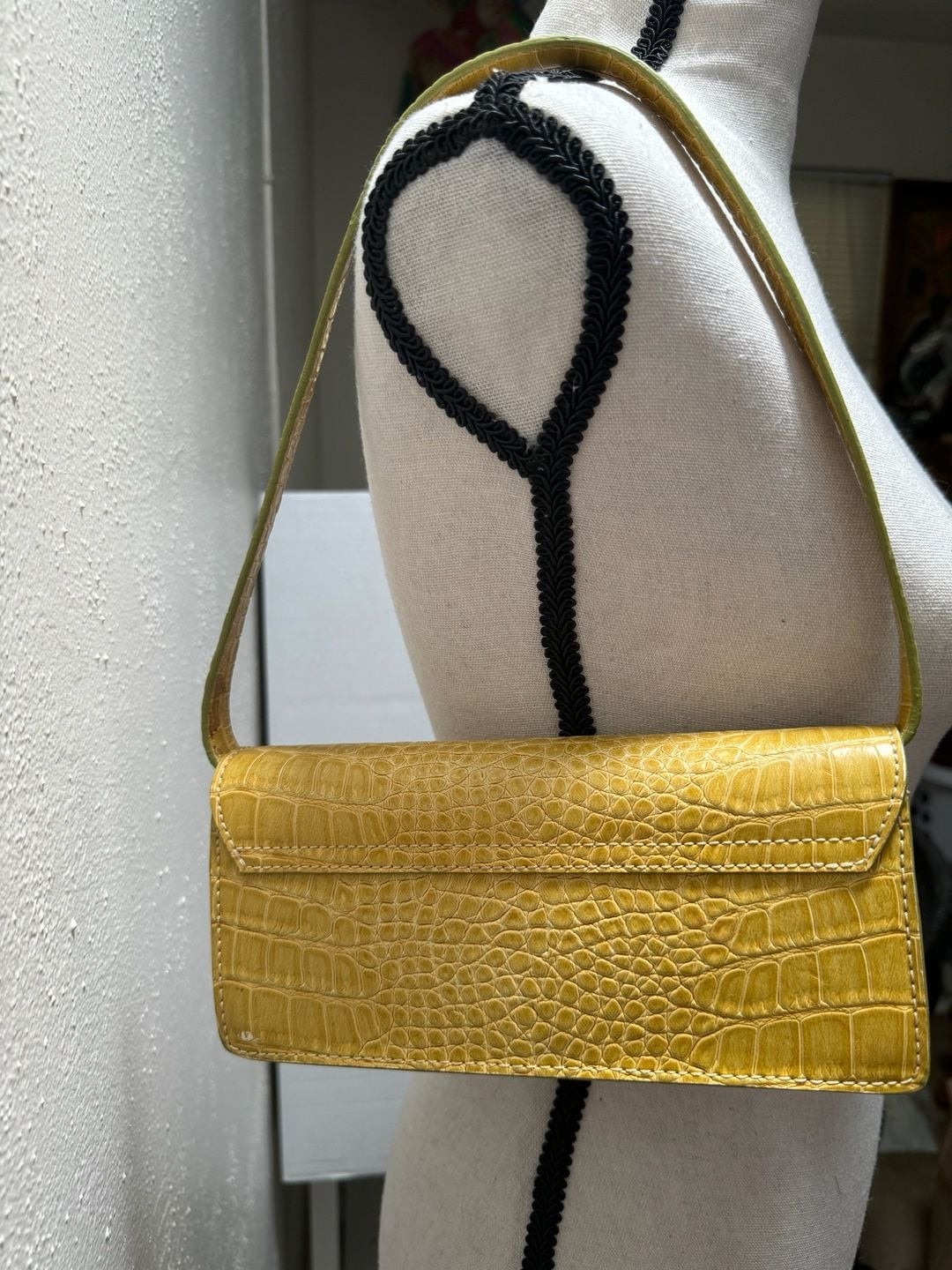 Liz Claiborne Accessories Yellow Faux Croc Embossed Shoulder Bag with Floral Int
