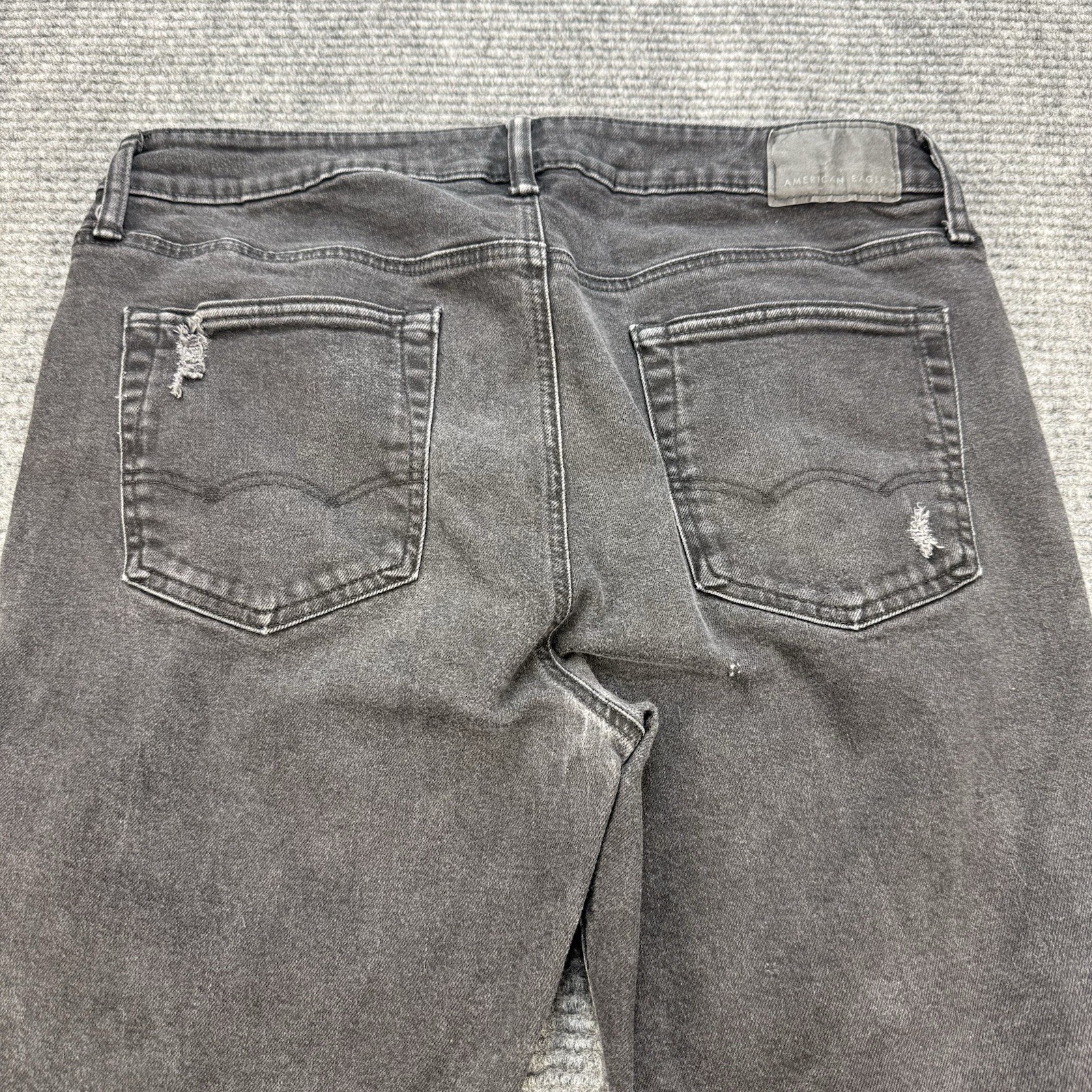 American Eagle AirFlex+ Athletic Skinny Jeans Men 36×32 Black Distressed Stretch