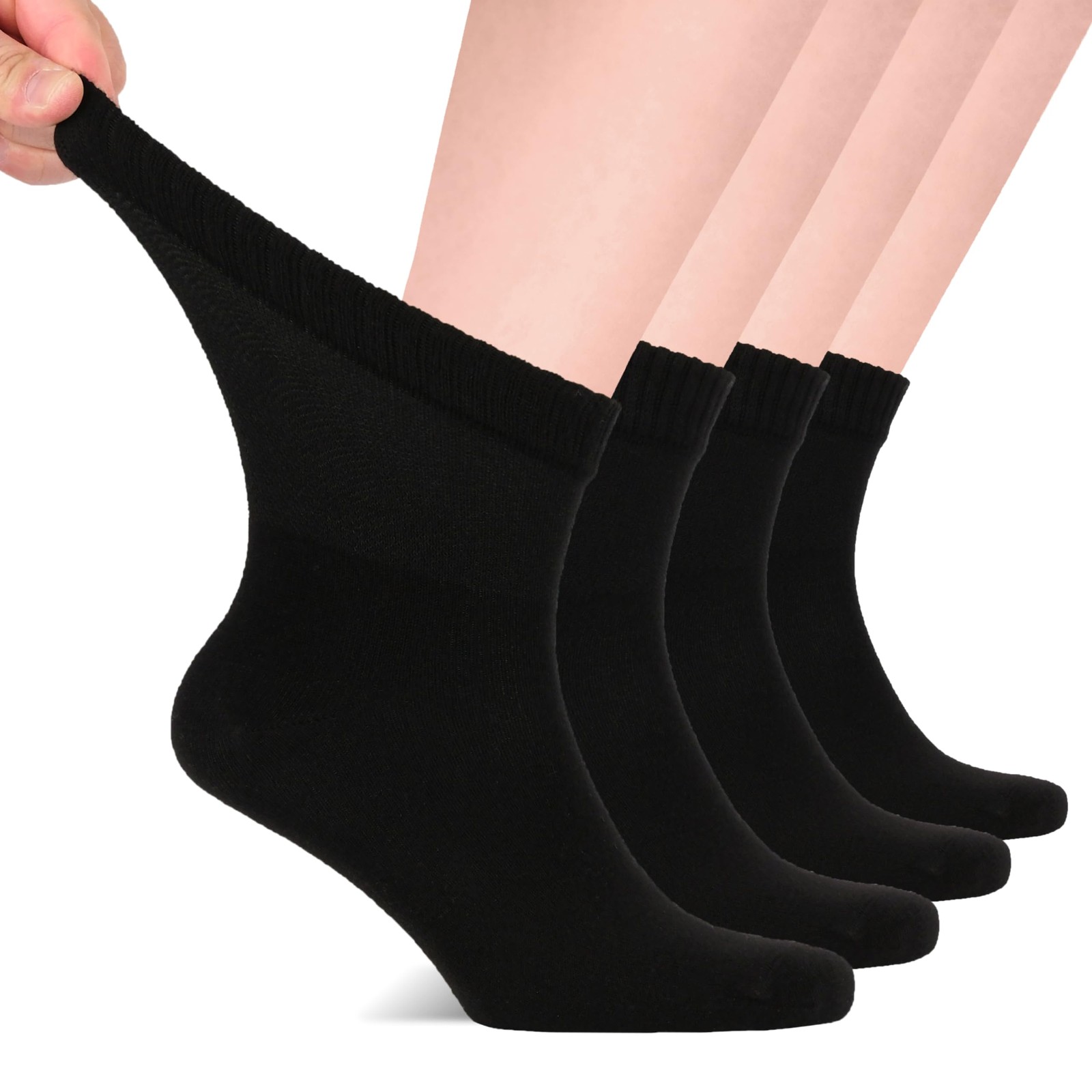 Hugh Ugoli Diabetic Socks for Men, Loose Ankle 11-13, 04- Black (4 Pairs)