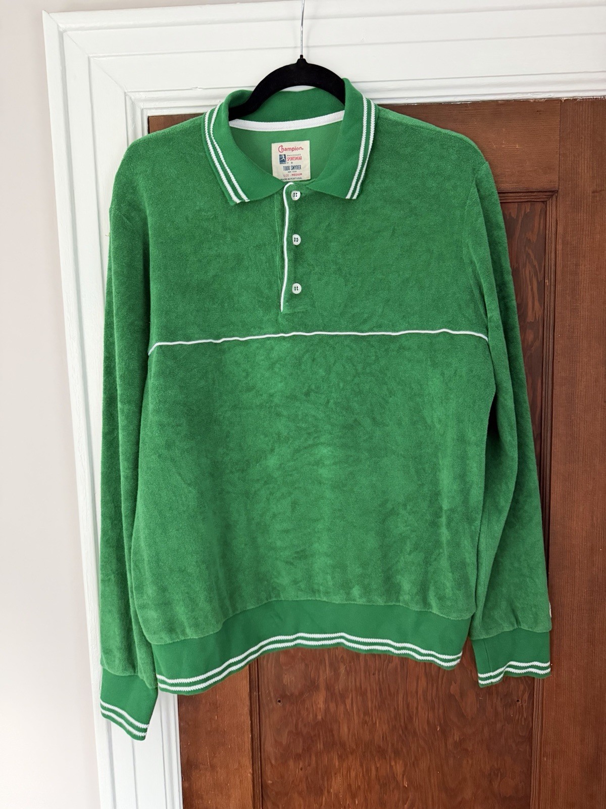 Todd Snyder x Champion Velour/Terry Cloth Long Sleeve Polo Shirt Medium Green