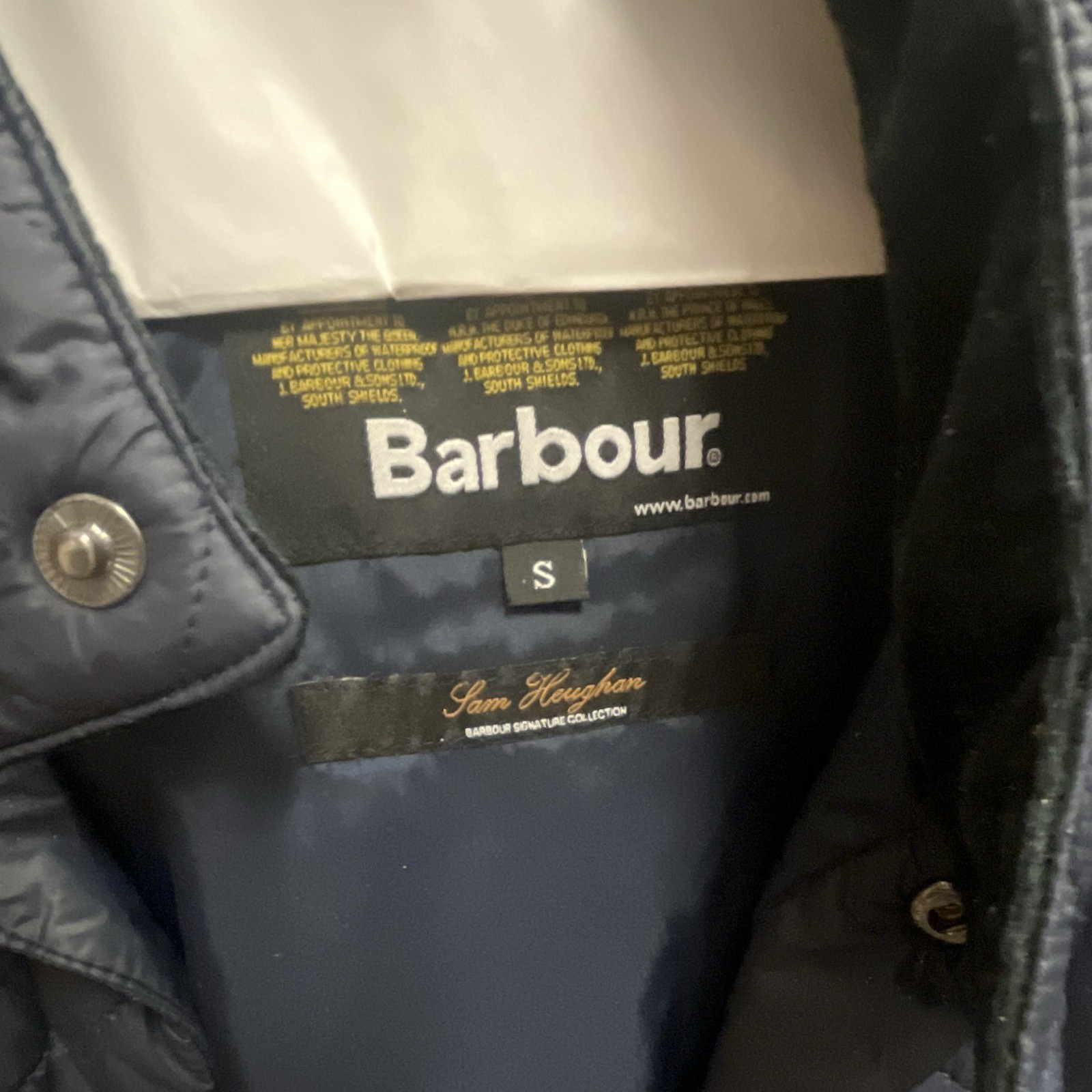 Barbour Signature Collection Men’s Navy Quilted Lined Snap Vest Stand Collar S
