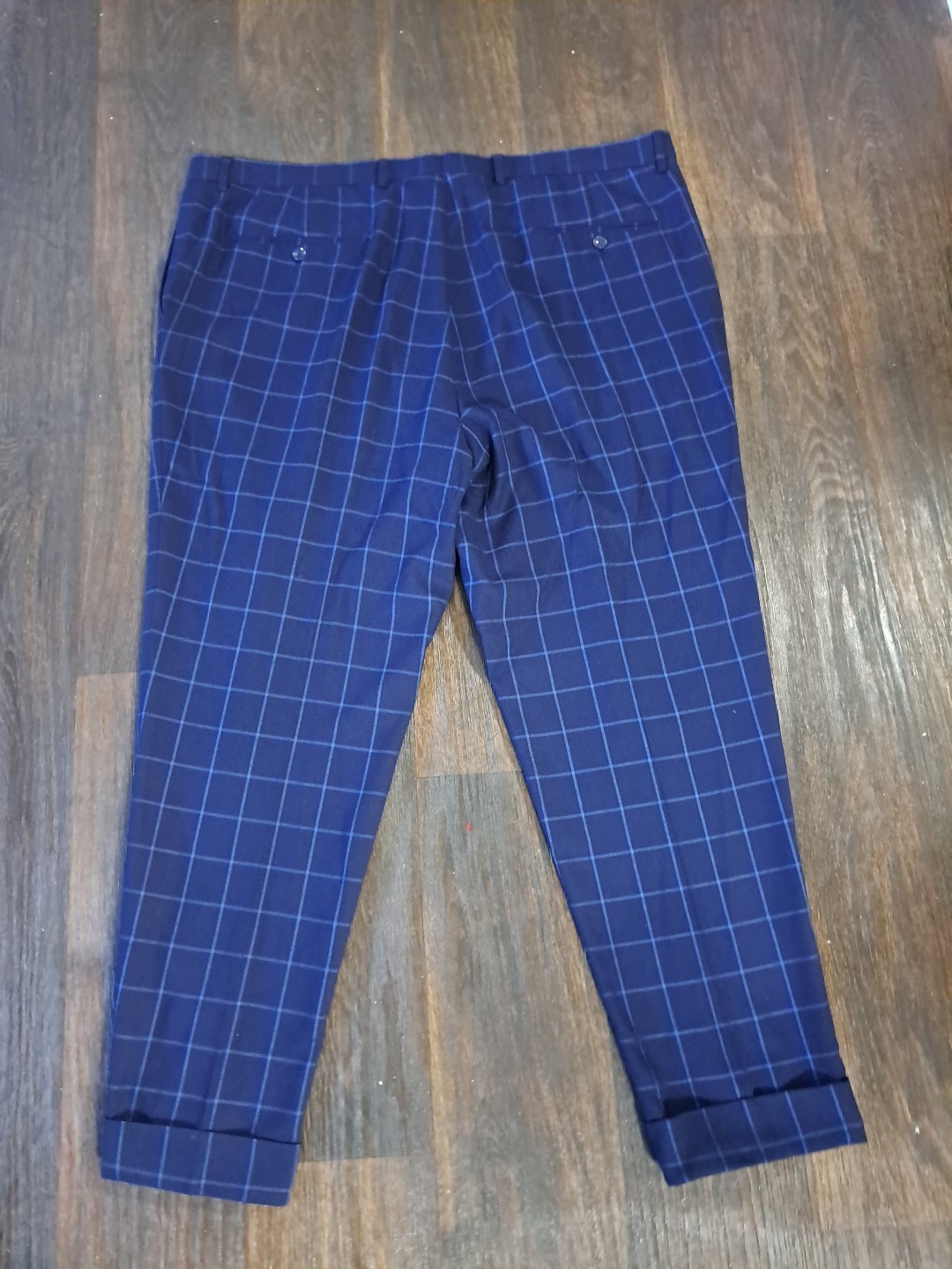 Lineage Performance Stretch Fabric Blue Windowpane 2pc Suit Mens 50R Pants W44