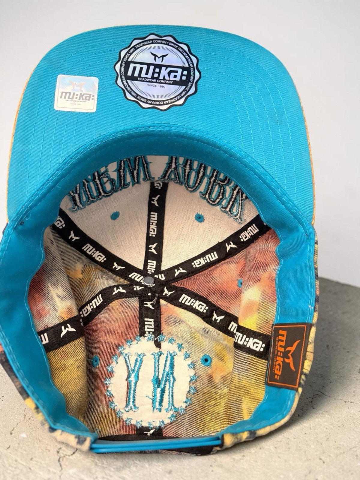 Muka New York Snapback Hat Tie Dye Cork Brim Blue Black Streetwear Cap NWOT