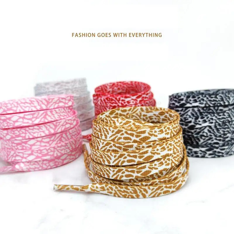 1Pair Burst Crack Texture Shoelaces Flat AF1/AJ Sneakers Shoe laces Fashion Leop