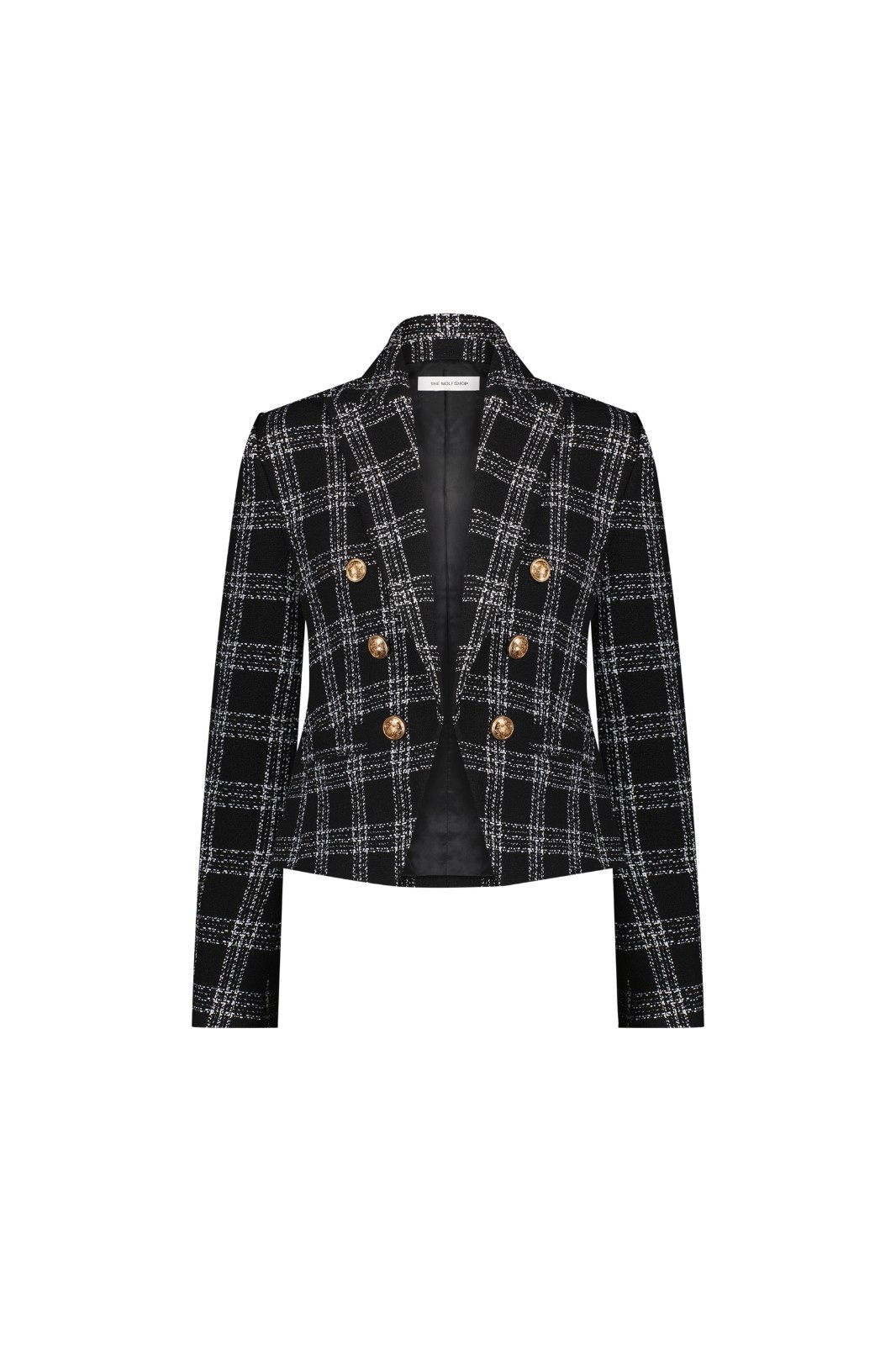 Gabrielle Tweed Double Breasted Blazer Black THE NOLI SHOP