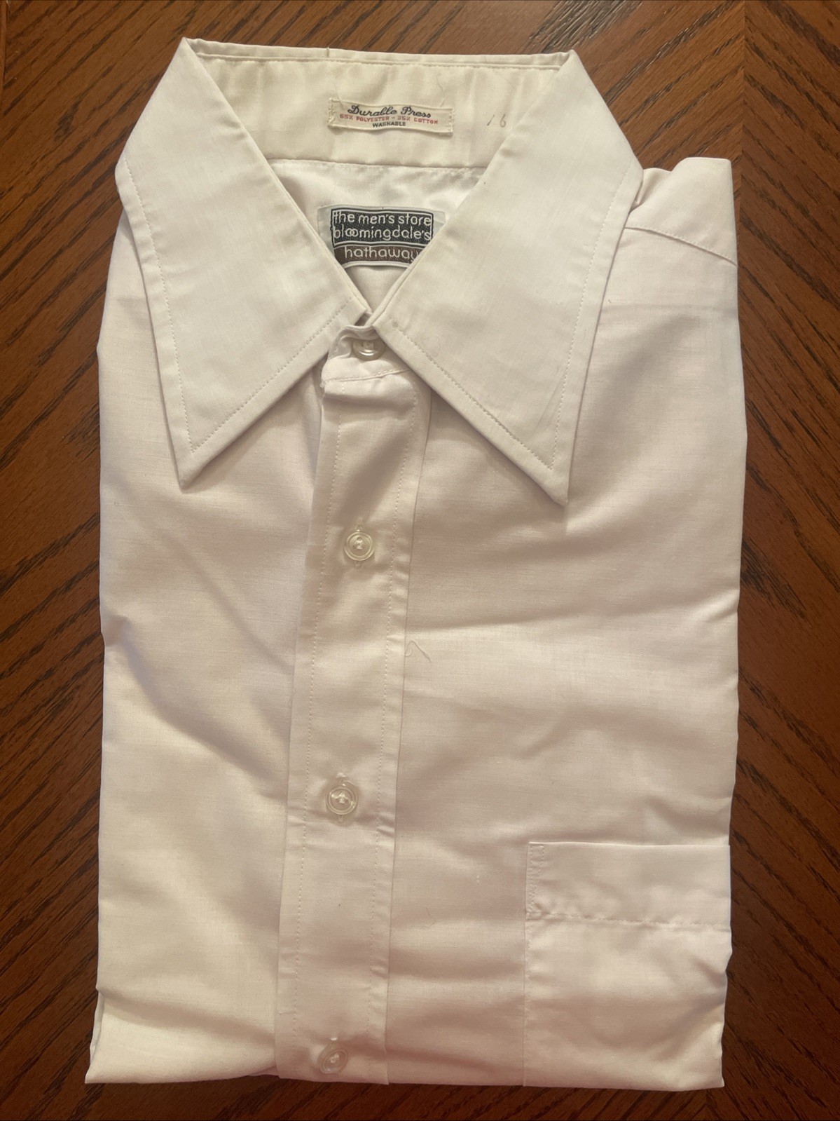 vintage 60s 70s Hathaway Bloomingdale’s NWOT Button Shirt Solid White 16-34