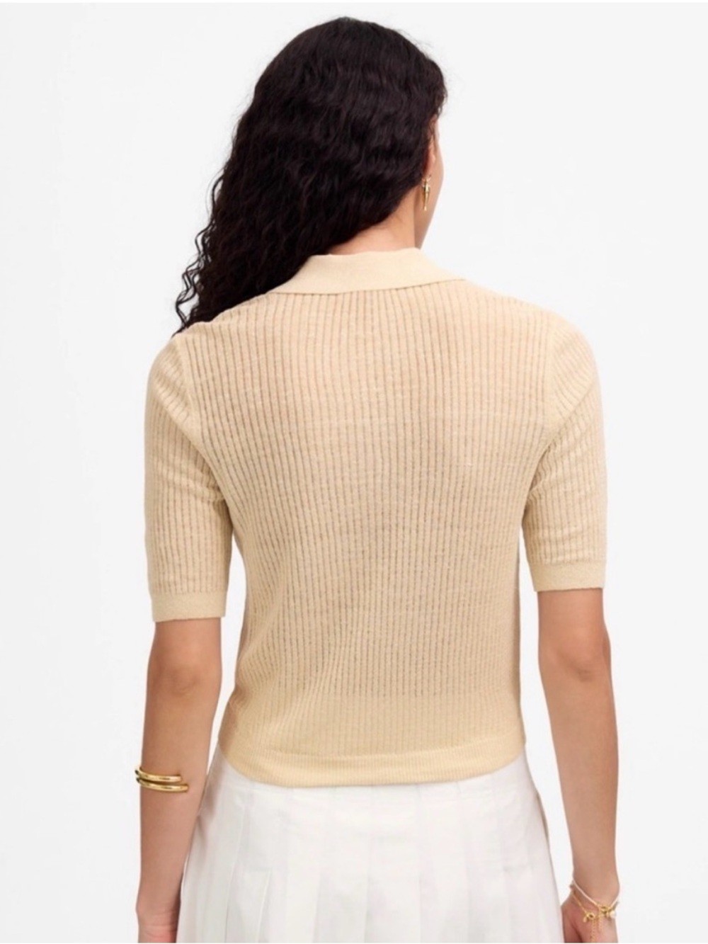 NWT Madewell Short-Sleeve Polo Sweater Tee in Beach Sand Large