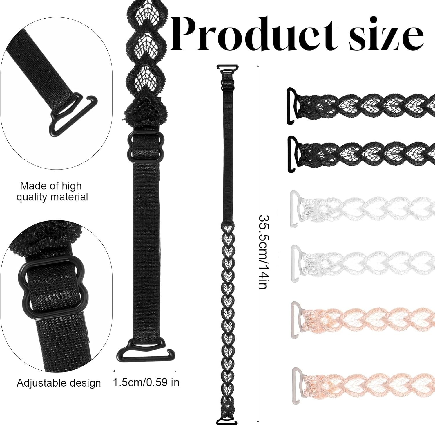 6 Pairs Decorative Heart Bra Straps Adjustable Replacement for Strapless Dress