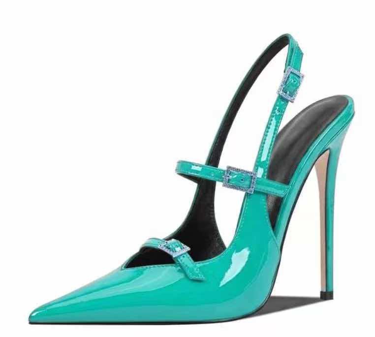 Patent Leather Pointed Toe Stilettos Sandals Women’s Pointy Toe Slingback Shoes