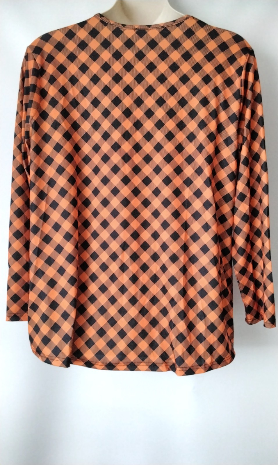 PLUS SIZE 22 ORANGE BLACK CHECK OPEN FRONT THIN JACKET TOP STRETCHY LIGHTWEIGHT