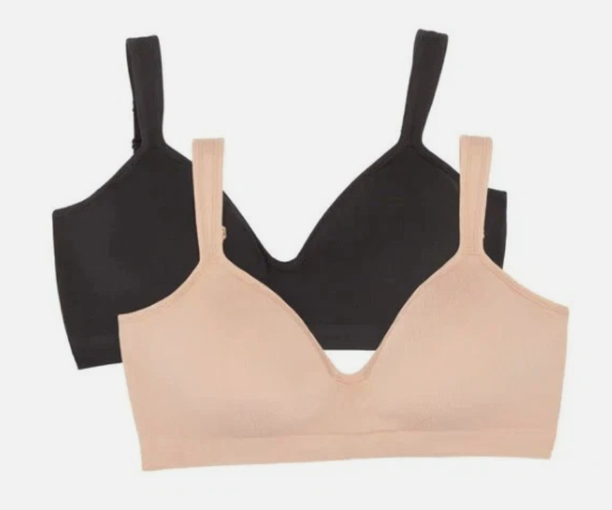 Felina Women’s 2-Pack Adaptive Cup Wire Free Bra, Black/Beige, Size S