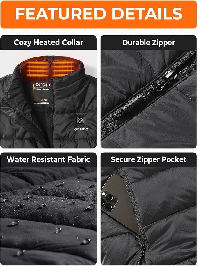 Ororo Men’s Classic Heated Vest 4-Zone With Rechargeable Battery – Size 2XL