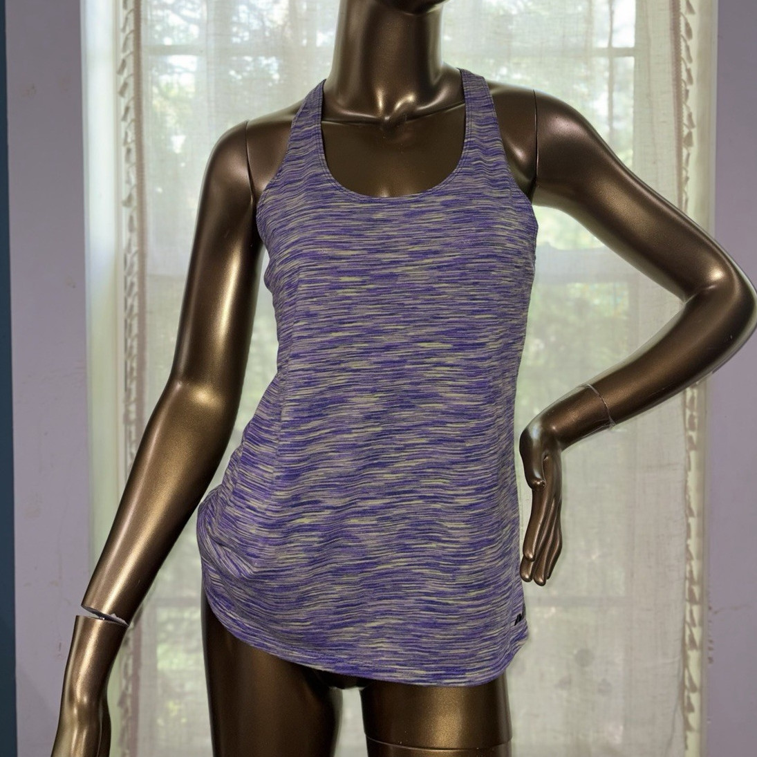 Avia Women’s Racerback Striped Tank Top Purple/Yellow S Lightweight Stretch