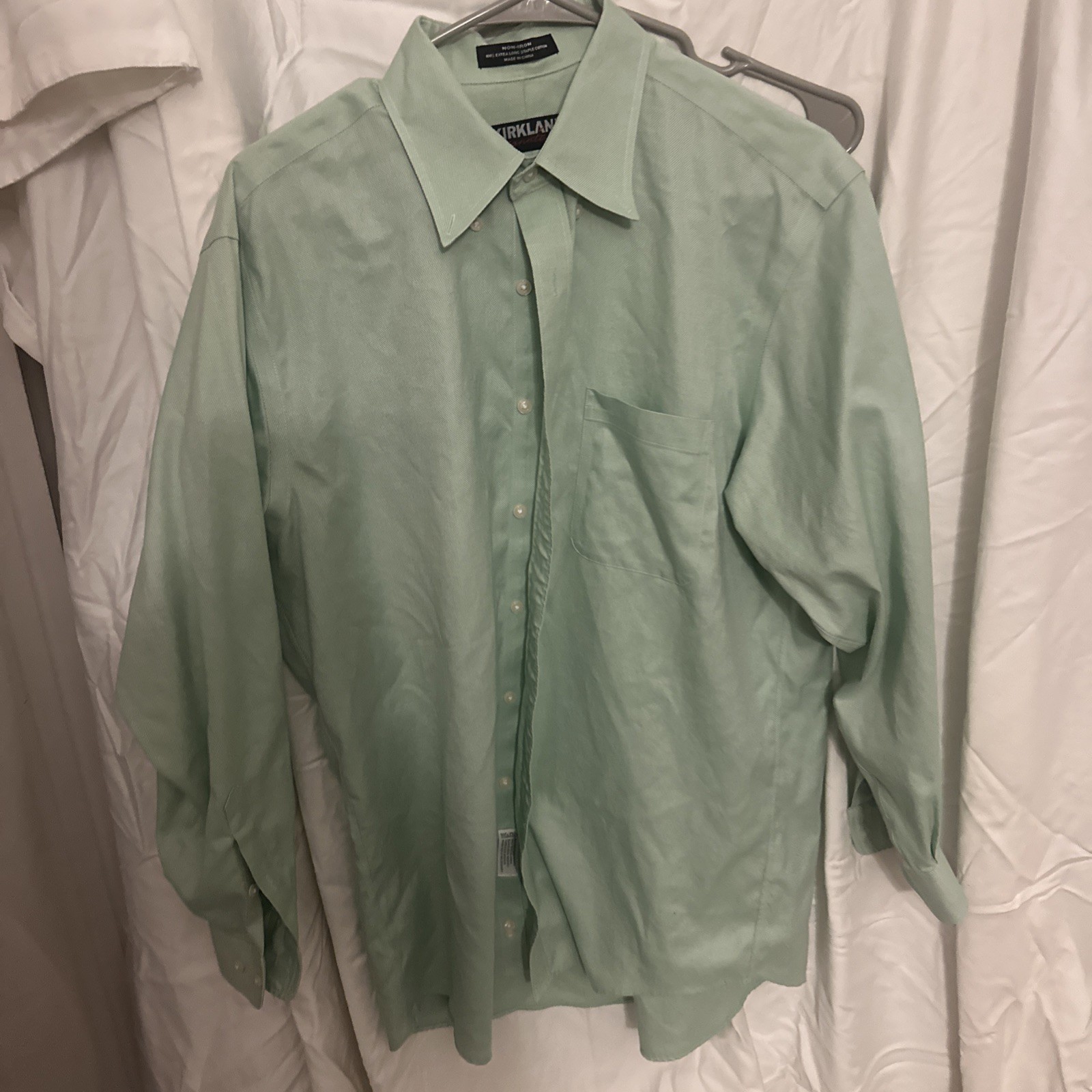 Kirkland Signature 1632 Green And White Checkered Shirt Non-Iron, Long Staple