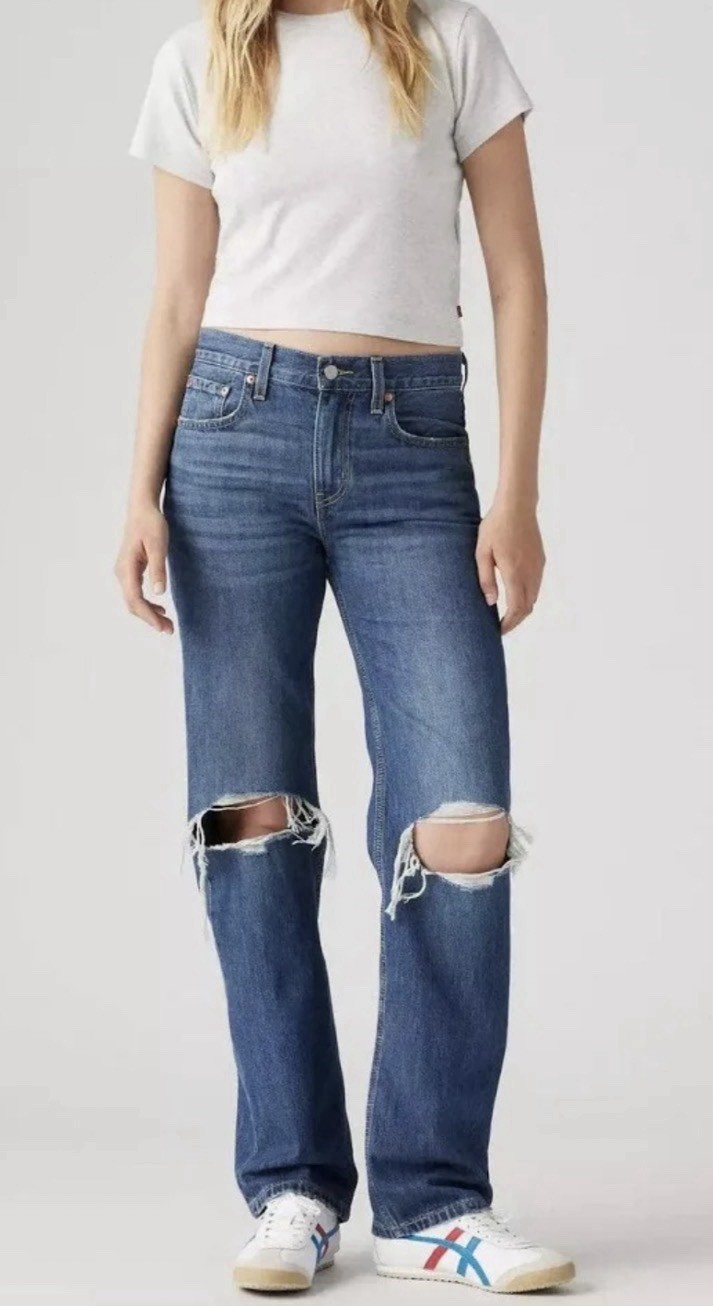 Levi’s Women’s Low Pro Straight Distressed Jeans Size 29 Mid Rise Dark Wash NWT