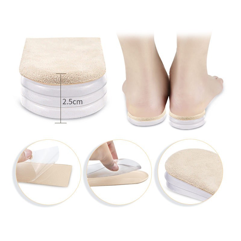 Universal Gel Height Increase Insoles Invisible Shoe Lifts Inserts Elastic Shock