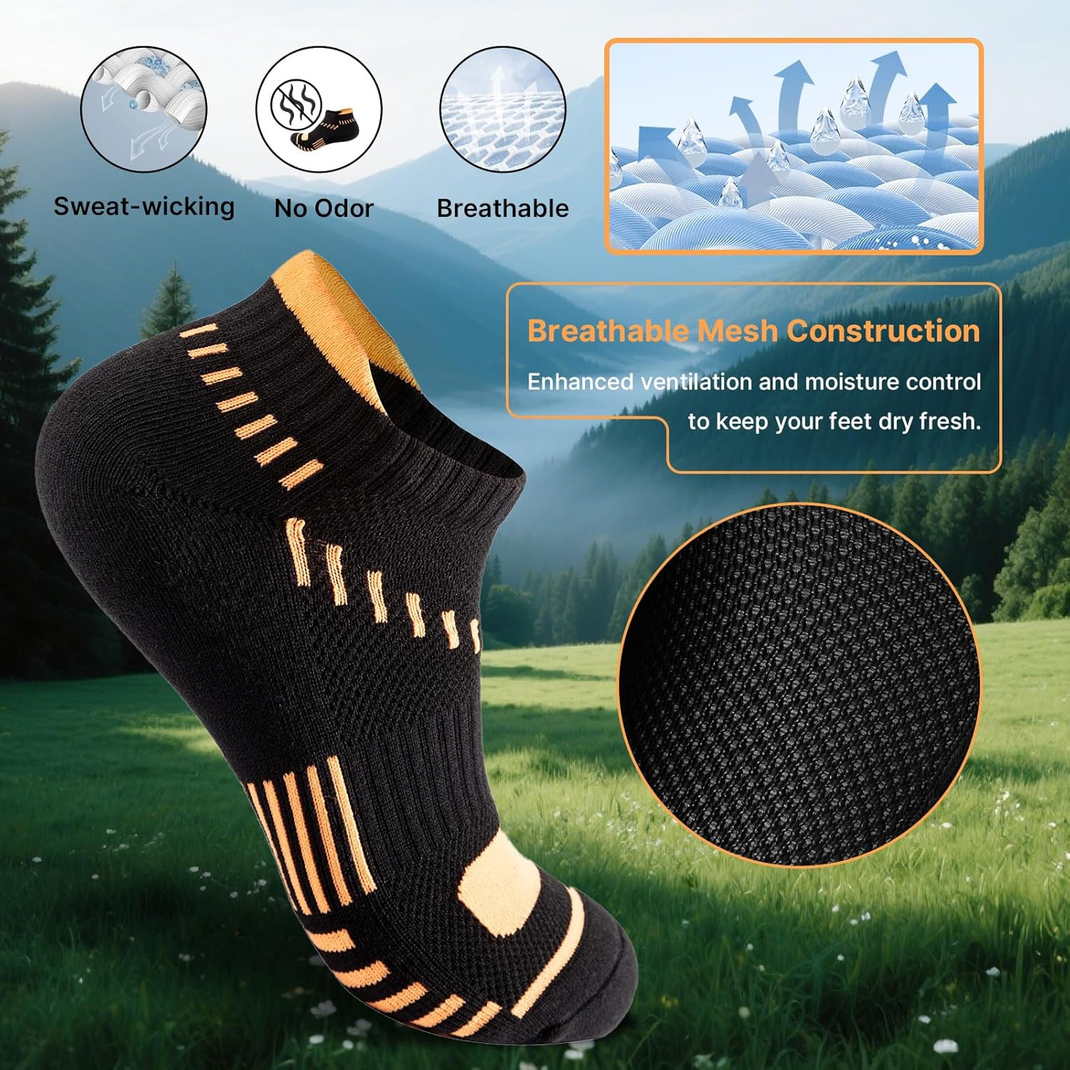 6 Pairs Mens Running Socks Breathable Mesh-Hole Cushioned Socks for Men Size 10-