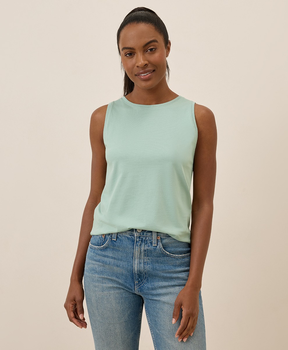Pact Women’s Softspun High Neck Tank Medium Agave Green Top Comfortable Summer