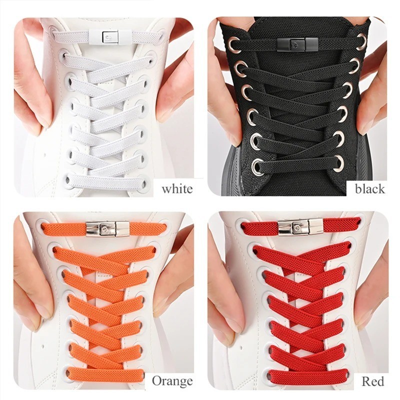 8mm Elastic No Tie Shoelaces Press Lock Flat Laces Kids Adults Sneakers
