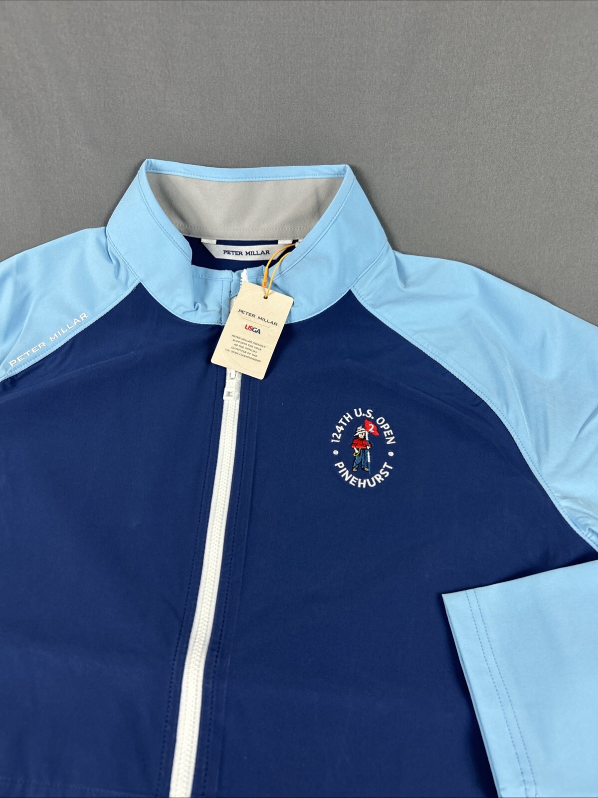 Peter Millar Golf Rain Jacket Pinehurst US Open Logo Large Blue Crown Sport NWT