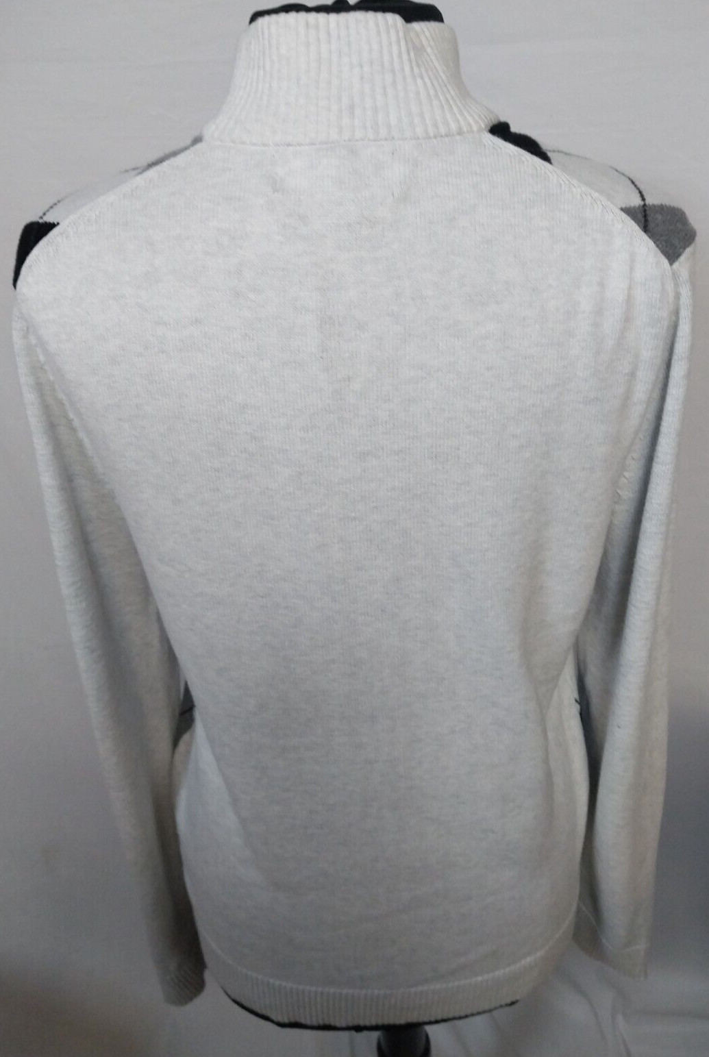 INC International Concepts Sweater Mens M White BLACK GRAY Argyle Full Zip