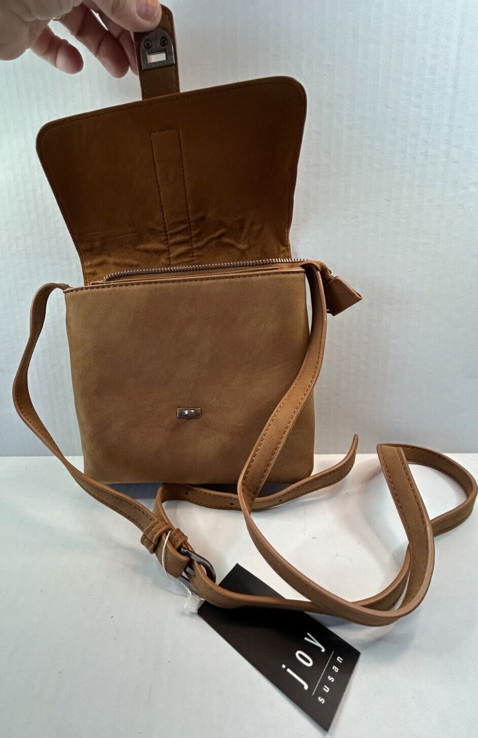 Joy Susan Crossbody Purse Brown Front Flap 100% Vegan Leather Brand New w/Tags