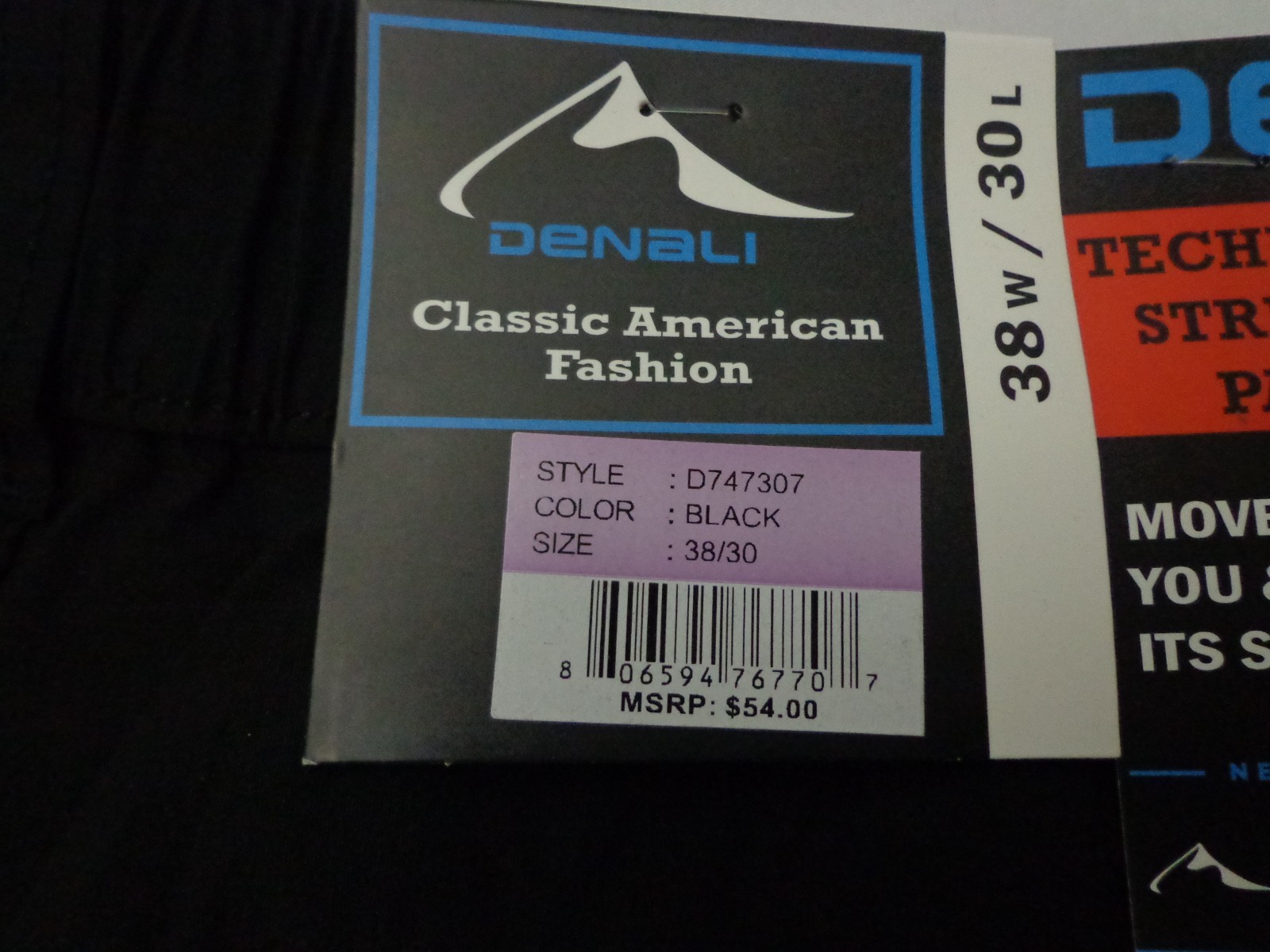 DENALI Black Technical Stretch Pants Flex Waist 38/30 NEW MSRP $54