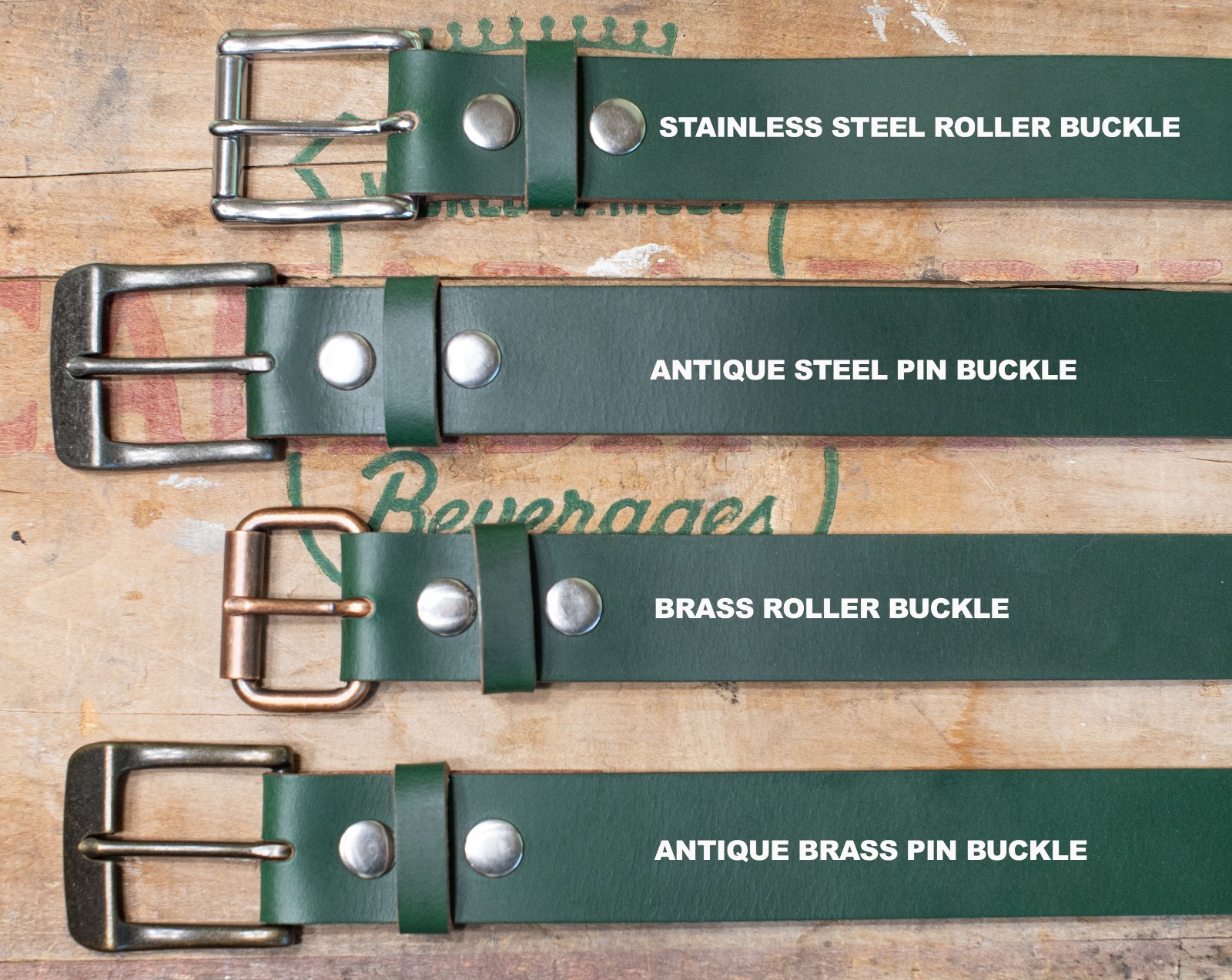 1.5″ Handmade Full Grain GREEN Leather Belt – Multiple Buckles – Made in the USA