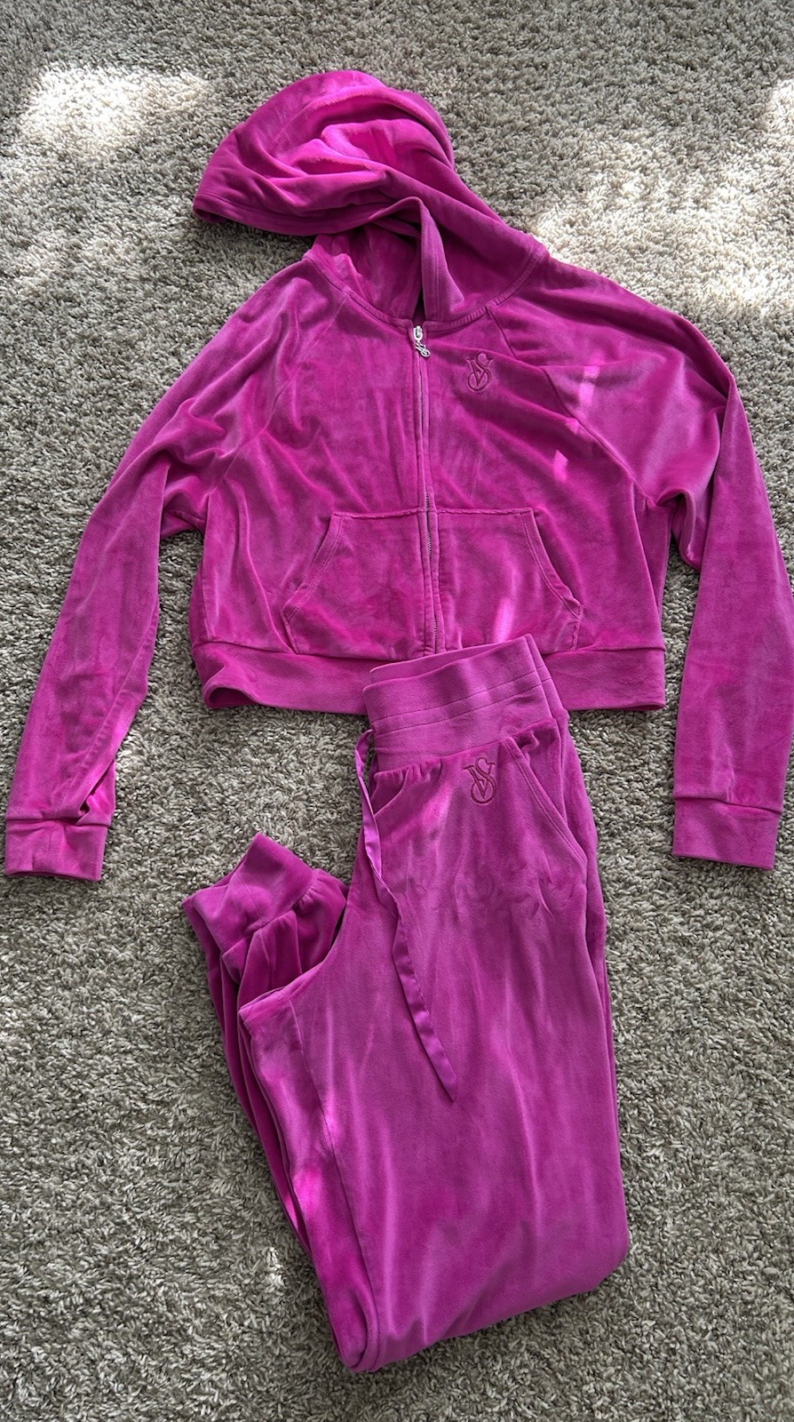Victoria’s Secret Beautiful Fushia Hot Pink Track Suit Lounge Set Velour Soft